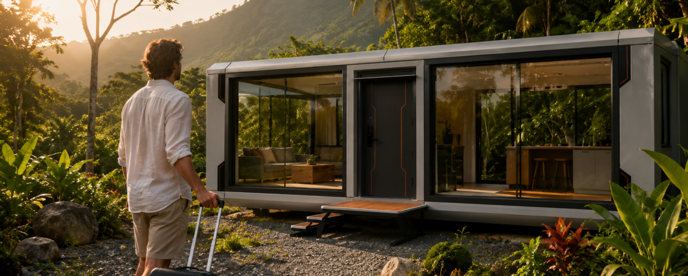Expat arriving at a Woodstock Microhome to begin life in Costa Rica.