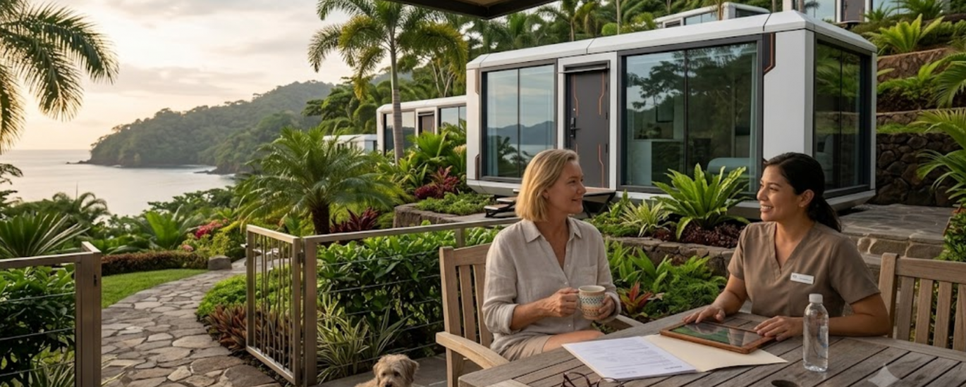 Expat resident discussing healthcare while living in a Woodstock Microhome in Costa Rica.