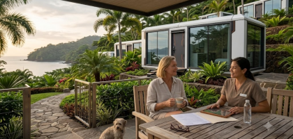 Expat resident discussing healthcare while living in a Woodstock Microhome in Costa Rica.
